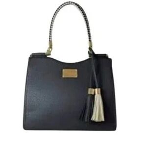 bebe Natalie Satchel Black Pebbled Vegan Leather Braided Handle + Crossbody